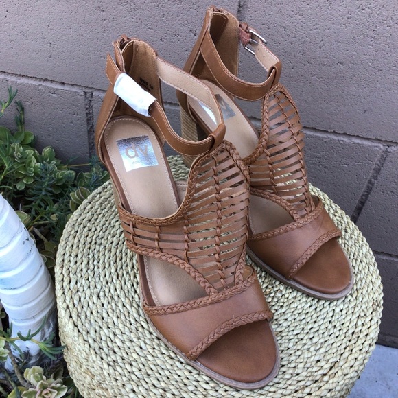Dolce Vita Brown Chunky Heels  Woven Design Peep Toe Strappy Sandals NWT Size 10 - Picture 5 of 5